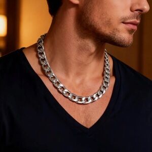 Chunky 8mm Wide Unisex Stainless Steel Cuban Link Necklace 26”